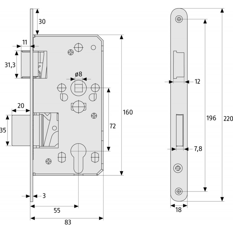 Mortice lock TKZ70